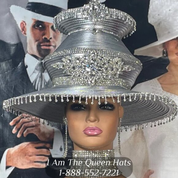 Am The Queen Church Hat Style 142 – Silver Couture First Lady Church Hats - Picture 3 of 3